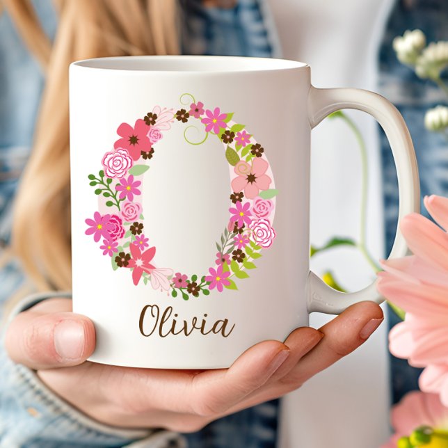 Taza De Café Letra floral o monograma personalizada (Personalized Monogram Floral Letter O Coffee Mug)