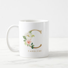 Taza De Café Letra floral peónica pastoral C Relieve metalizado