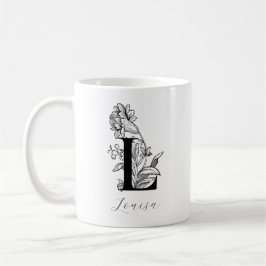 Taza De Café Letra floral vintage monograma L Nombre café Mug