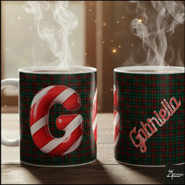 Taza De Café Letra G de Navidad con rayas de caramelo brillante