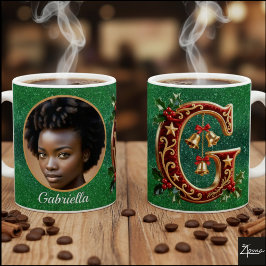 Taza De Café Letra G de Navidad de terciopelo rojo de lujo dora