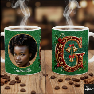 Taza De Café Letra G de Navidad de terciopelo rojo de lujo dora