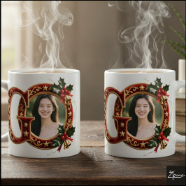 Taza De Café Letra G de Navidad de terciopelo rojo de lujo dora
