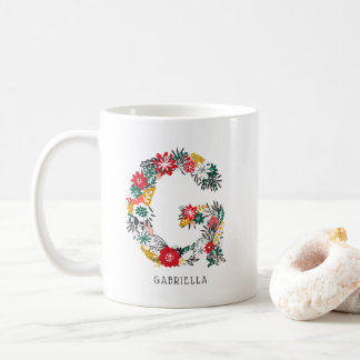 Taza De Café Letra G | Letra floral caprichosa monograma I mug