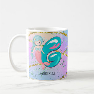 Taza De Café Letra G Monograma Acuarela Cuta Cristales De Siren
