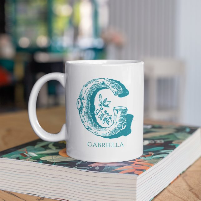 Taza De Café Letra G Monograma Verde azulado Nombre moderno (Subido por el creador)