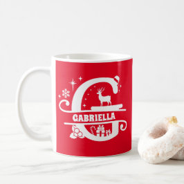 Taza De Café Letra G Navidades Monograma Nombre inicial rojo