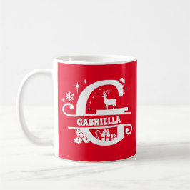 Taza De Café Letra G Navidades Monograma Nombre inicial rojo