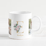 Taza De Café Letra Gold moderna E flor | Dos monografías fotogr<br><div class="desc">Letra Gold moderna E flor | Dos monografías fotográficas</div>