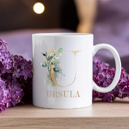 Taza De Café Letra Gold Monograma U Floral