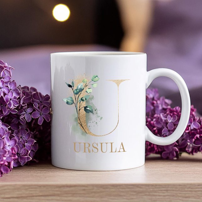 Taza De Café Letra Gold Monograma U Floral (Subido por el creador)