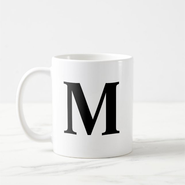 Taza De Café Letra grande monograma blanco negro mínimo moderno (Izquierda)