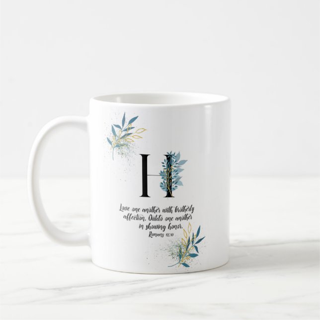 Taza De Café Letra H, biblia acuarela cita mug (Izquierda)