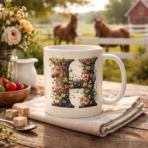 Taza De Café Letra H Caballo y vino de flores