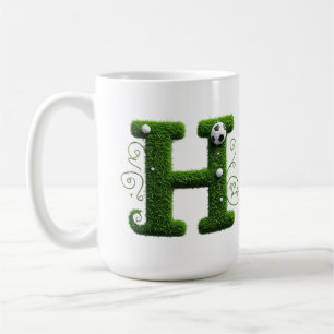 Taza De Café Letra H de césped verde con balón de fútbol