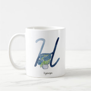 Taza De Café Letra "H" flor color agua trapo inicial