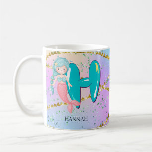 Taza De Café Letra H Monograma Acuarela Cuta Cristales De Siren