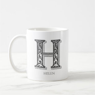 Taza De Café Letra H Monograma gris Nombre moderno