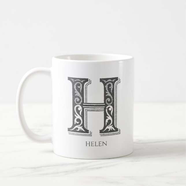 Taza De Café Letra H Monograma gris Nombre moderno (Izquierda)