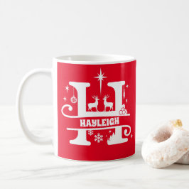 Taza De Café Letra H Navidades Monograma Nombre inicial rojo  