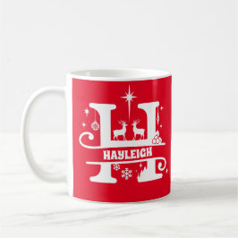 Taza De Café Letra H Navidades Monograma Nombre inicial rojo