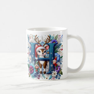 Taza De Café Letra H, personalizable, reno, elfos