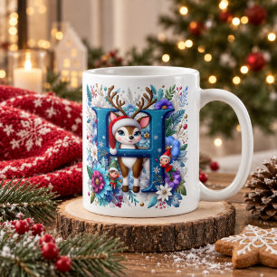Taza De Café Letra H, personalizable, reno, elfos