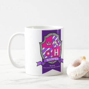 Taza De Café Letra Harper H escudo nombre unicornio rosa signif