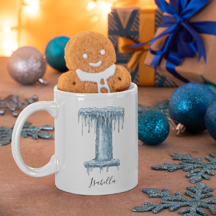 Taza De Café Letra I de carámbano congelado Nombre personalizad