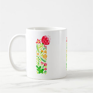 Taza De Café Letra I en tazón de café con flores