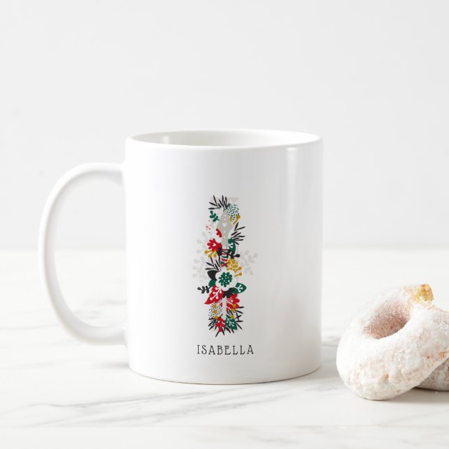 Taza De Café Letra I | Letra floral sinmusical monograma I mug (Con donut)