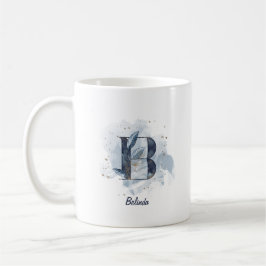 Taza De Café Letra Inicial B Personalizada de Acuarela Azul