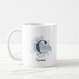 Taza De Café Letra Inicial C Personalizada de Acuarela Azul