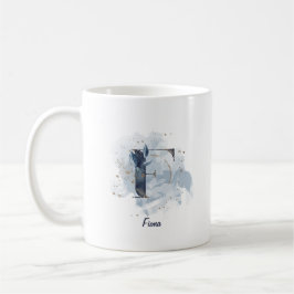 Taza De Café Letra Inicial F Personalizada de Acuarela Azul