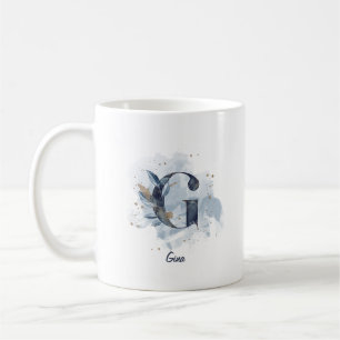 Taza De Café Letra Inicial G Personalizada de Acuarela Azul