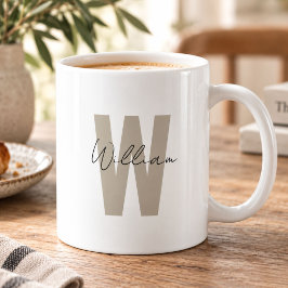 Taza De Café Letra Inicial Gris Beige Minimalista Simple Nombre