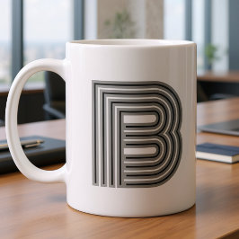 Taza De Café Letra Inicial Monograma Negro Blanco Moderno Elega