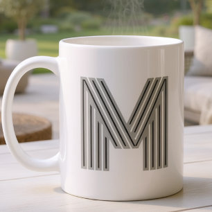Taza De Café Letra Inicial Monograma Negro Blanco Moderno Elega