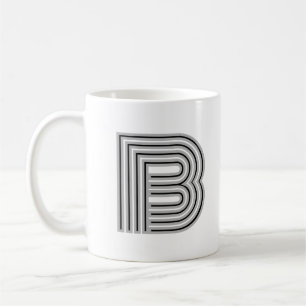 Taza De Café Letra Inicial Monograma Negro Blanco Moderno Elega