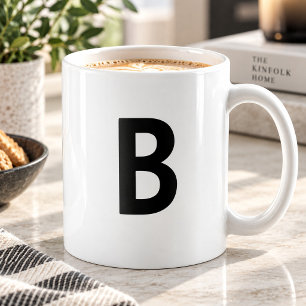 Taza De Café Letra inicial negra grande monograma minimalista