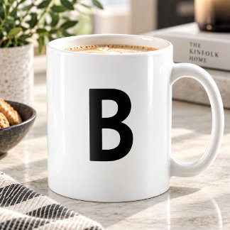 Taza De Café Letra inicial negra grande monograma minimalista