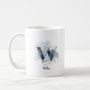 Taza De Café Letra Inicial Personalizada de Acuarela Azul W