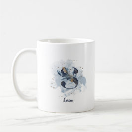 Taza De Café Letra Inicial S Personalizada de Acuarela Azul