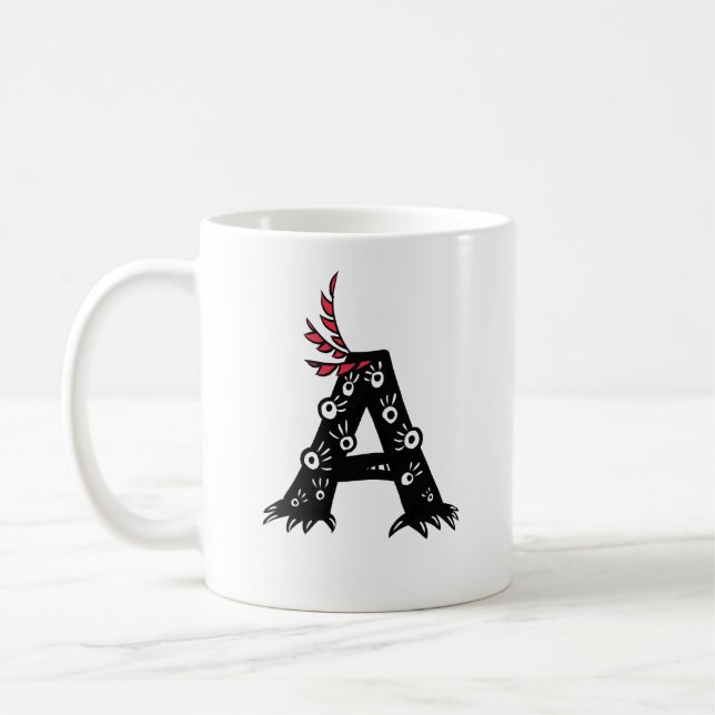 Taza De Café Letra inicial un monstruo lindo divertido (Izquierda)