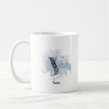 Letra Inicial Y Personalizada Acuarela Azul