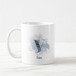 Taza De Café Letra Inicial Y Personalizada Acuarela Azul