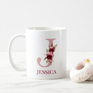 Taza De Café Letra J Burgundy Blush Floral