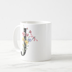 Taza De Café Letra J con flores
