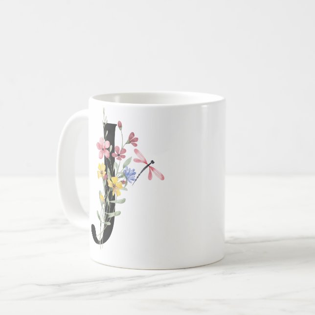Taza De Café Letra J con flores (Anverso izquierdo)