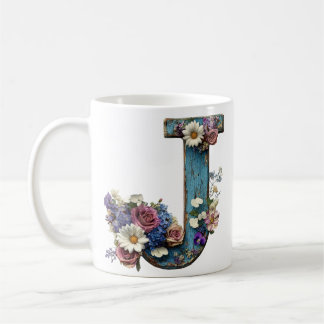 Taza De Café Letra J Floral Rústica Vintage
